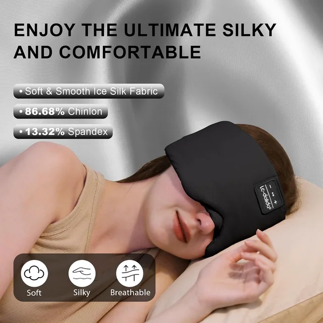 Ice Silk Bluetooth Sleep Mask: Smooth fabric and worn profile