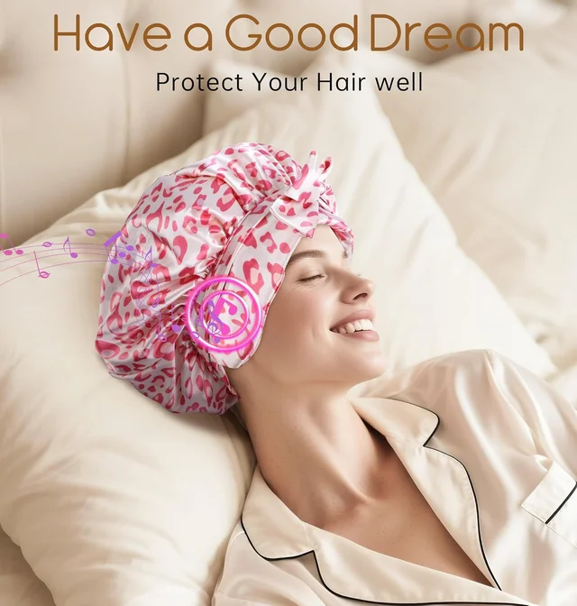 Pink Leopard Bluetooth Sleep Bonnet: Bonnet worn while resting