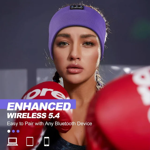 Airy Purple Bluetooth Headband: Bluetooth 5.4 and worn profile